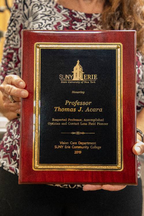 Plaque that shows Thomas Acara's dedication to SUNY Erie